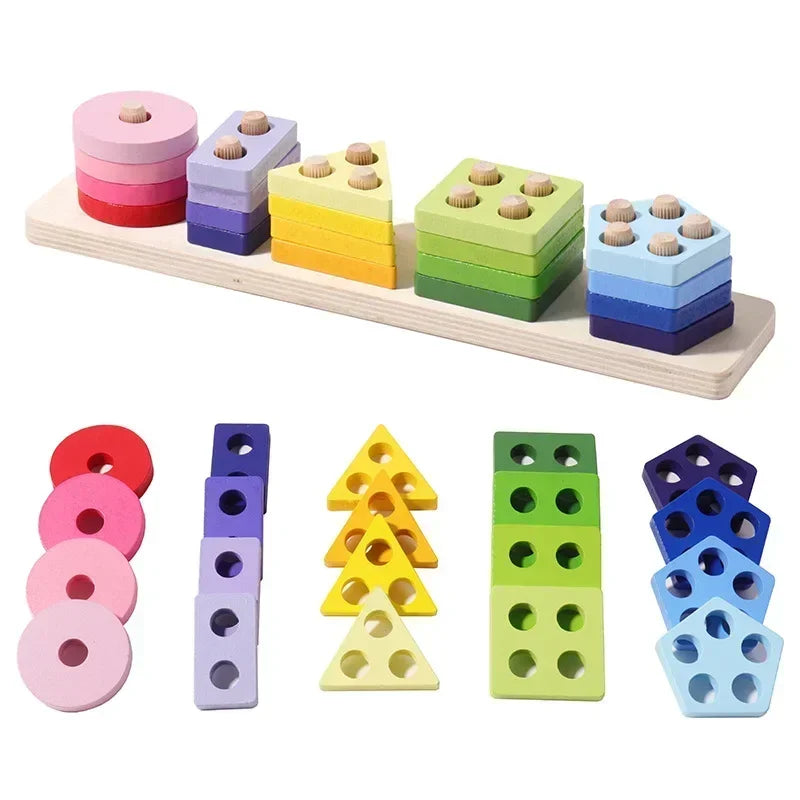 Wooden Shape Sorting Toy โ Educational Stacking Blocks for Kids