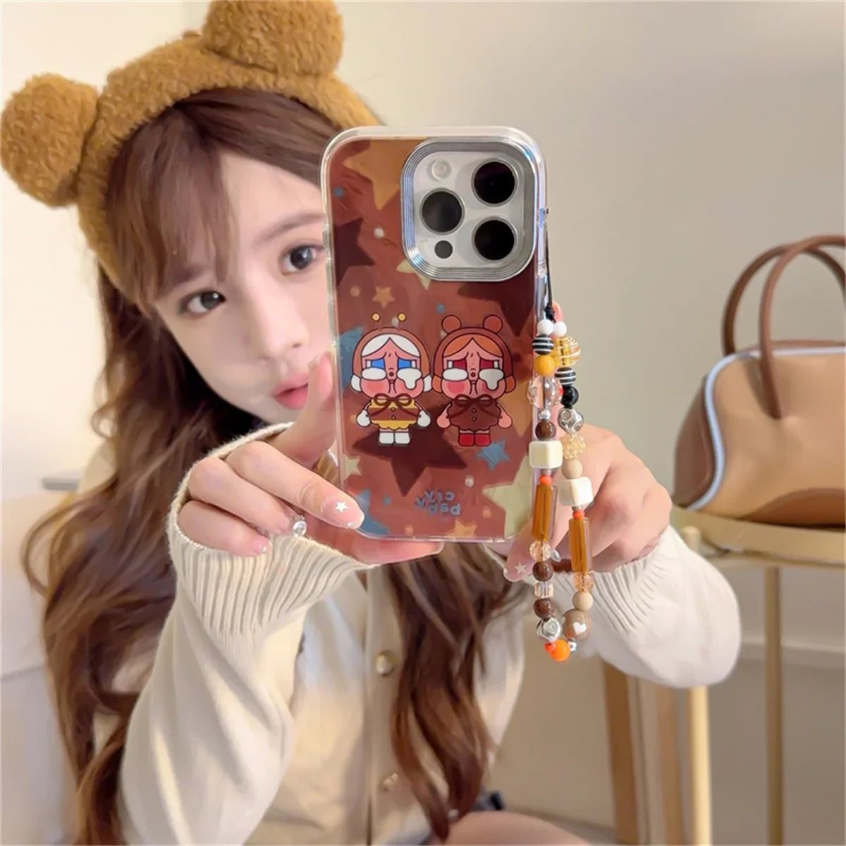 Kawaii Brown Girl Cartoon Phone Case For iPhone