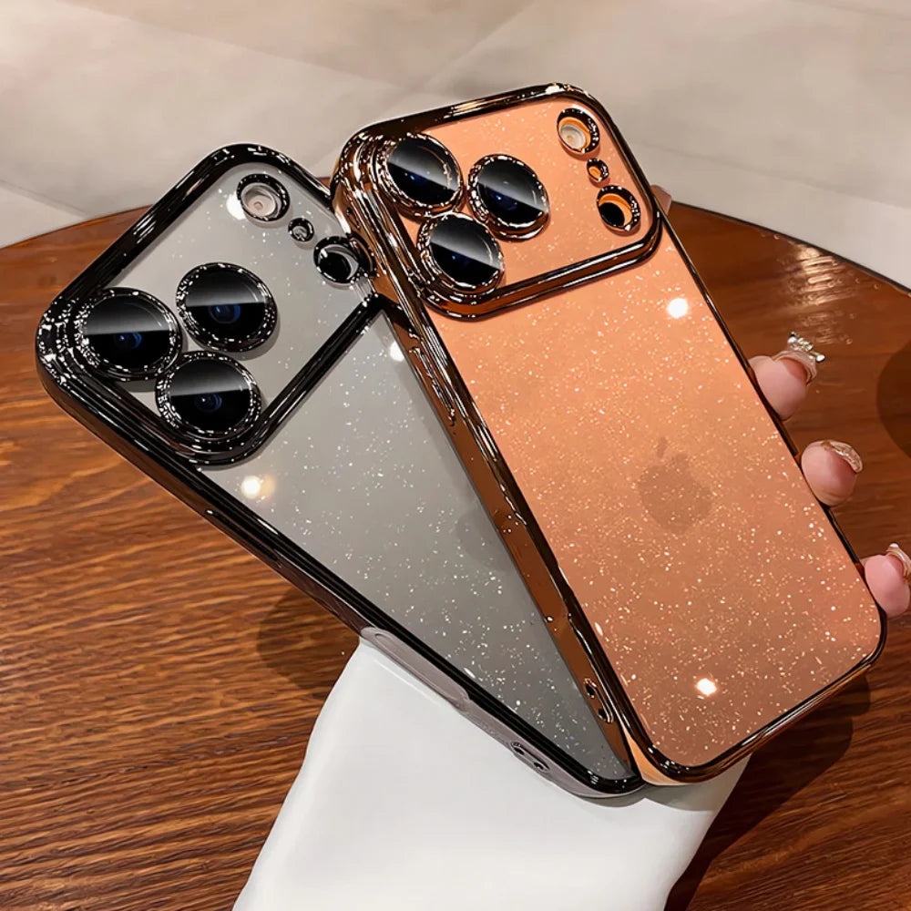 Ultra Thin Slim Plating Transparent Glitter PC Case For iPhone