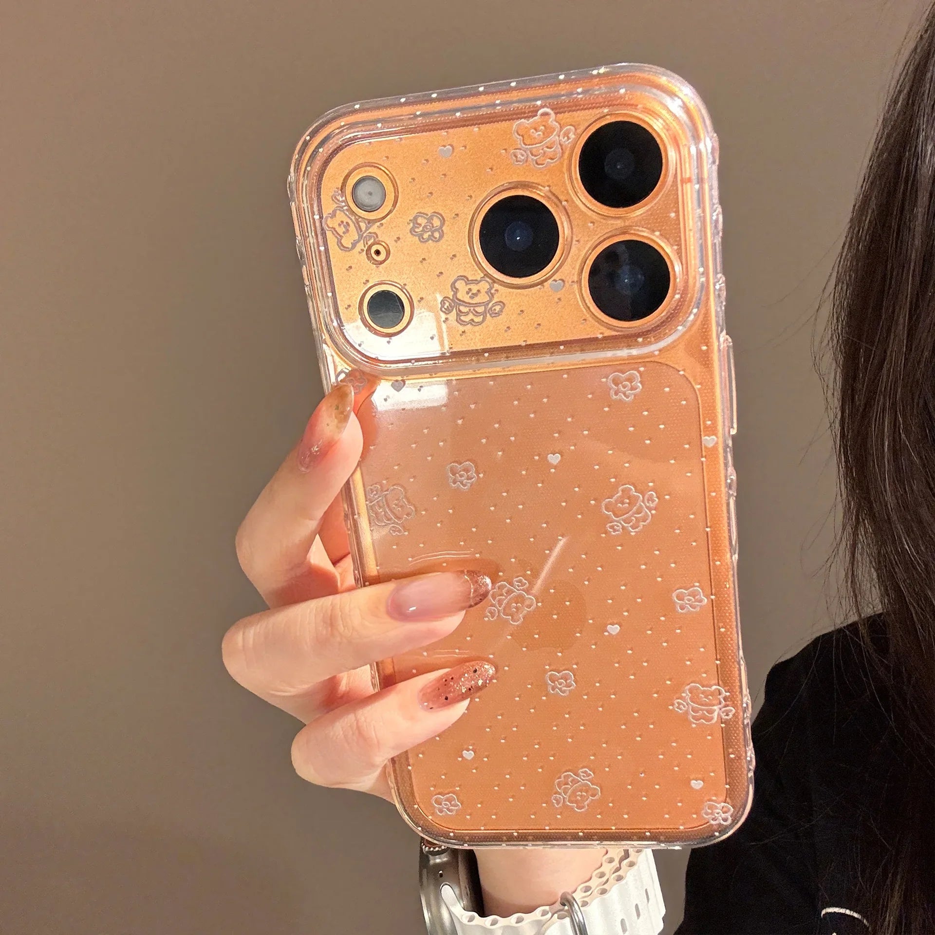 Korean Polka Dots Cartoon Bear Graffiti Soft Phone Case For iPhone