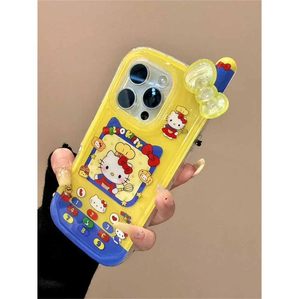 ins Cute Hello Kitty Bow Telephone Phone Case For iPhone