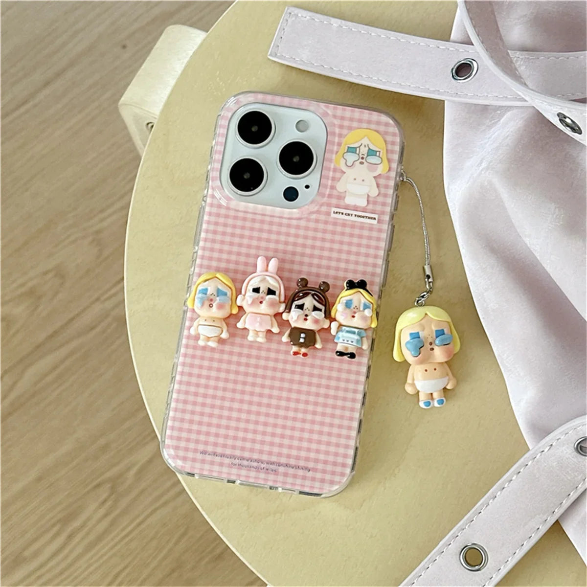 Korean Pink Plaid Pattern Cute Phone Case For iPhone