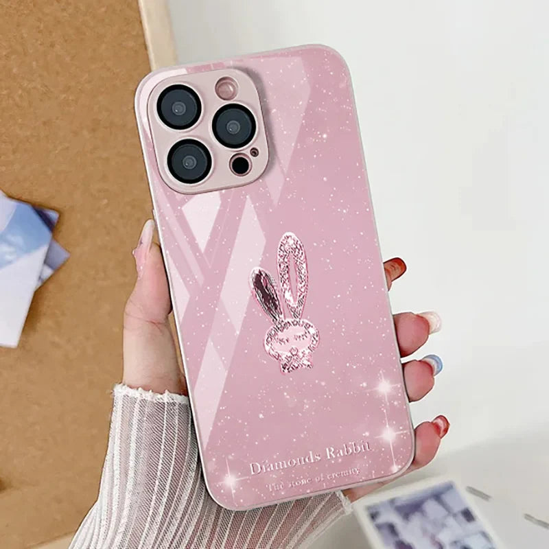 Cute Rabbit Tempered Glass Phone Case