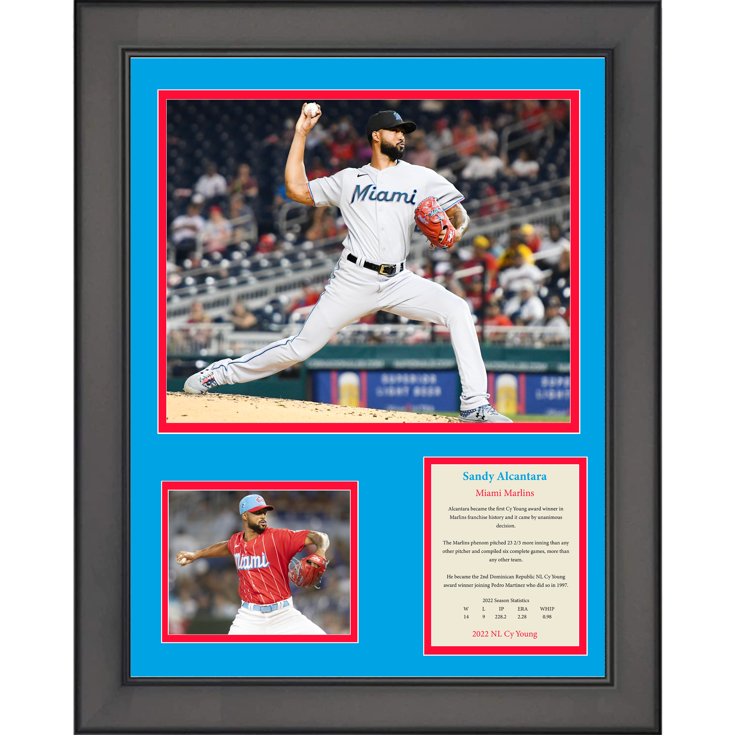 Framed Sandy Alcantara NL Cy Young 2022 Miami Marlins Baseball 11"x14" Three Photo Collage