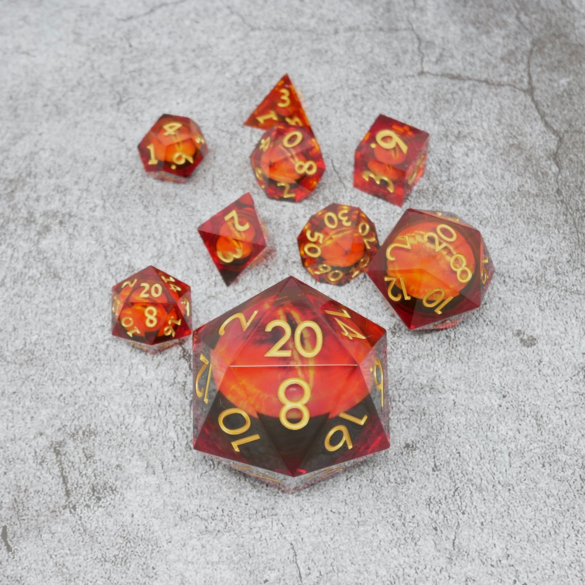 Sauron's Eye | 7 Piece Moving Eye DnD Dice Set | Acrylic RPG Gaming Dice