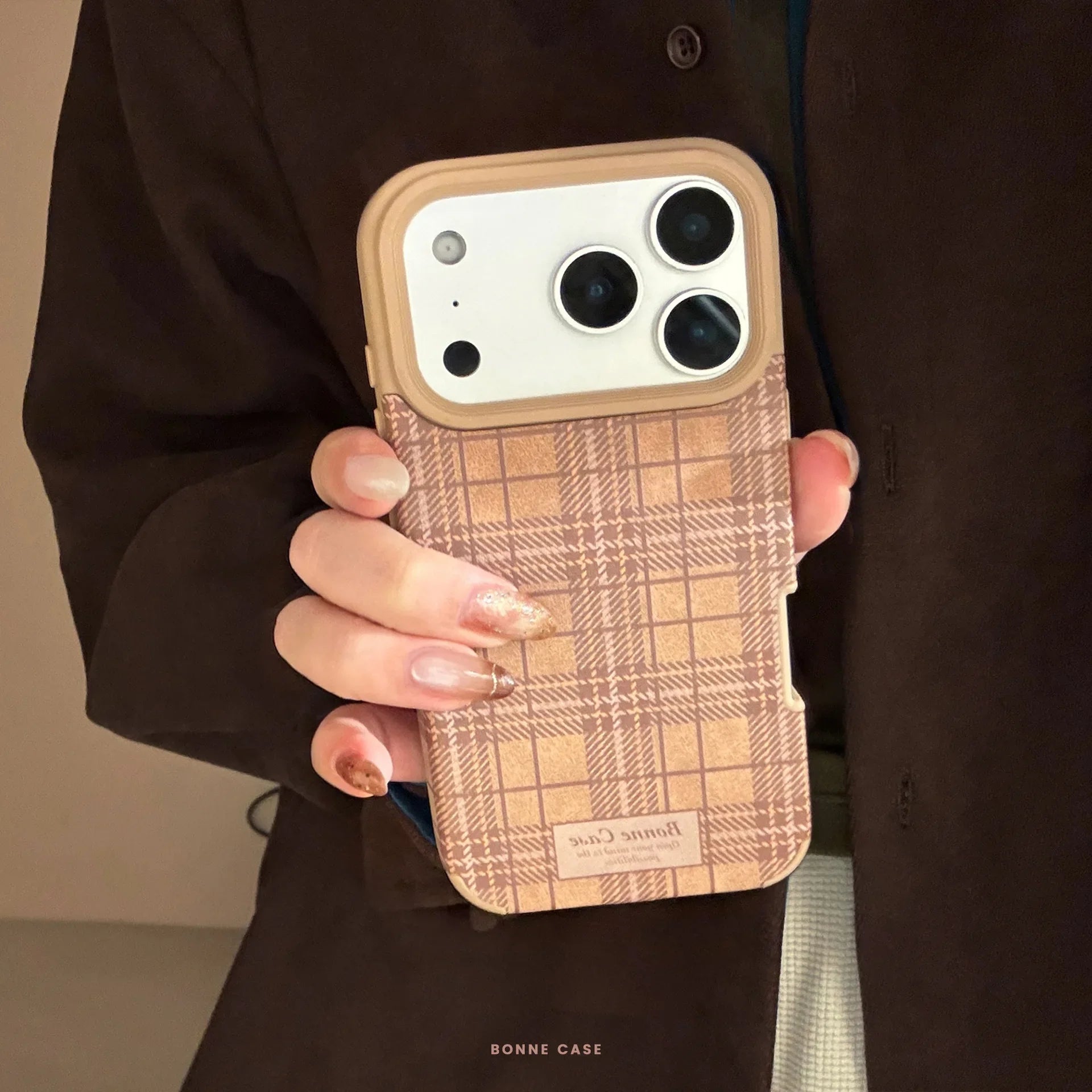 Korean Grid Pattern Leather Texture Phone Case For iPhone