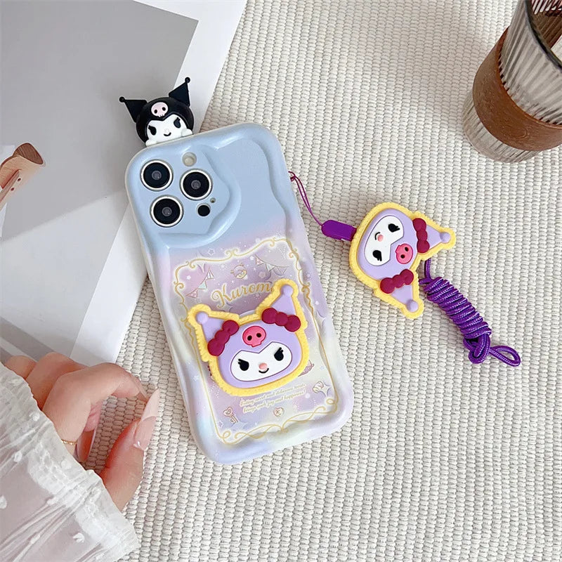 Hello Kitty Kuromi With Bracket Lanyard Phone Case For iPhone