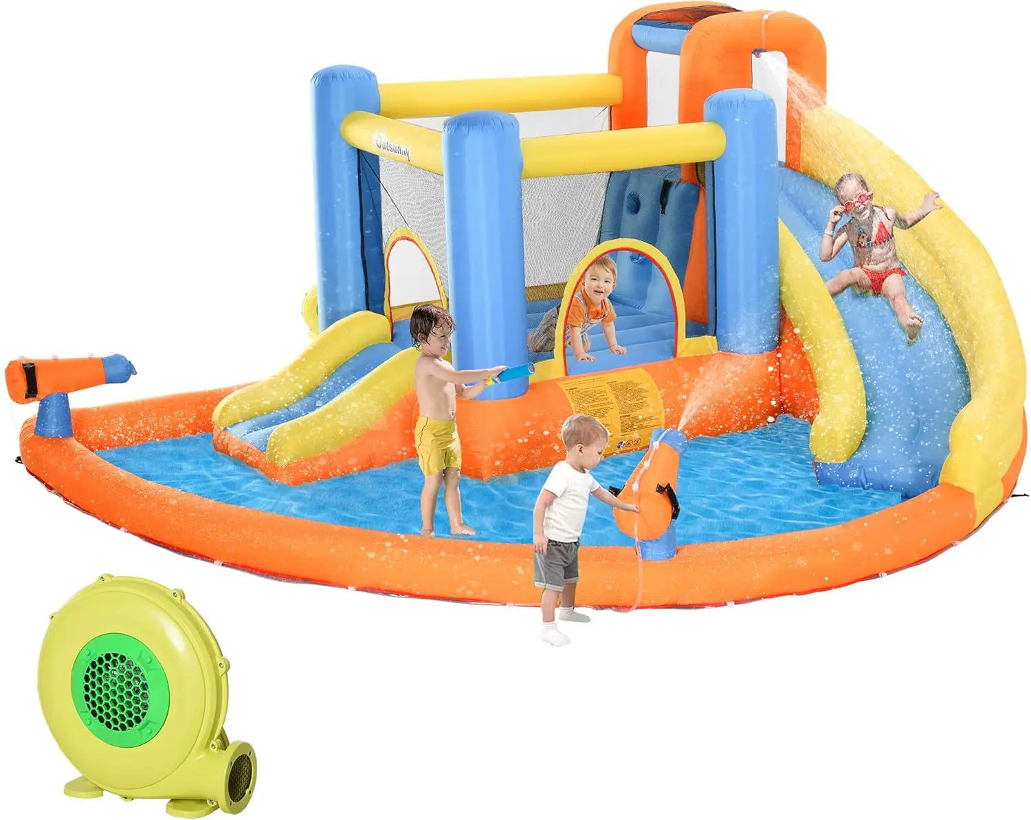 Multi-Activity Water Park for Kids with Pool, Slide, Trampoline, and Climbing Wall