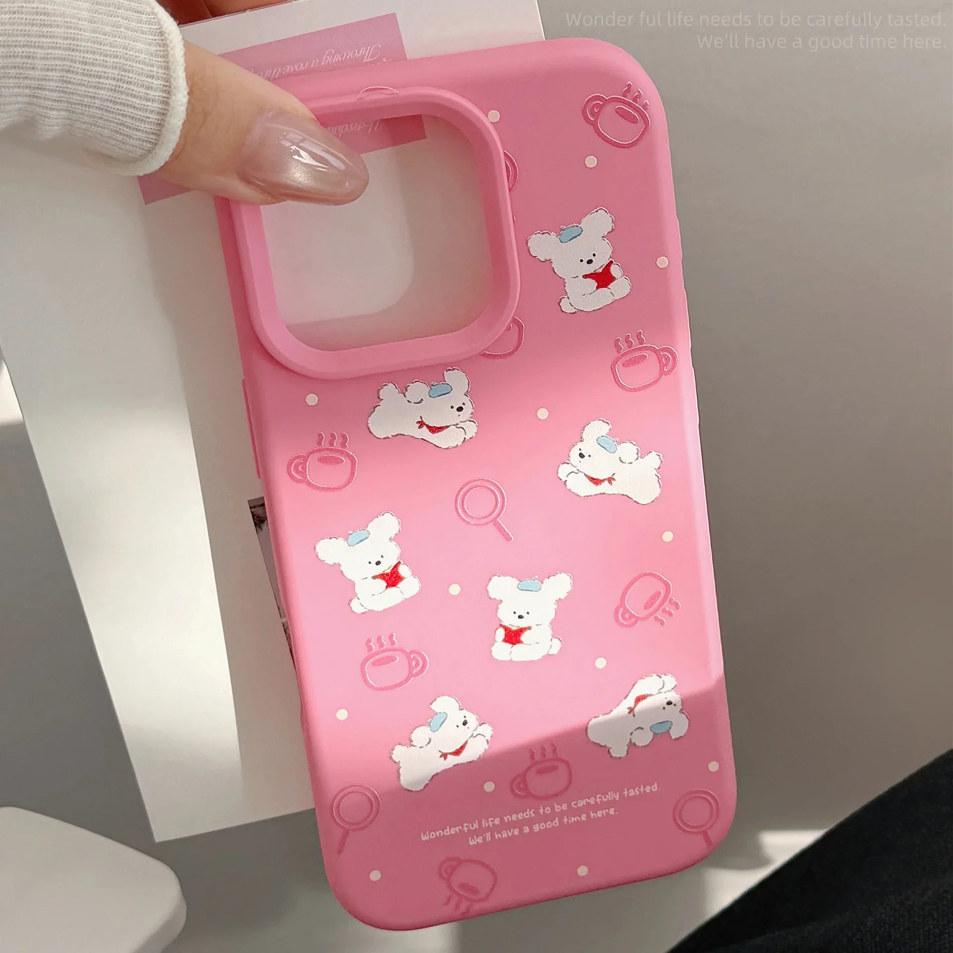 Korean Cute Cartoon Reading Puppy Pink Silicone Soft Phone Case For iPhone