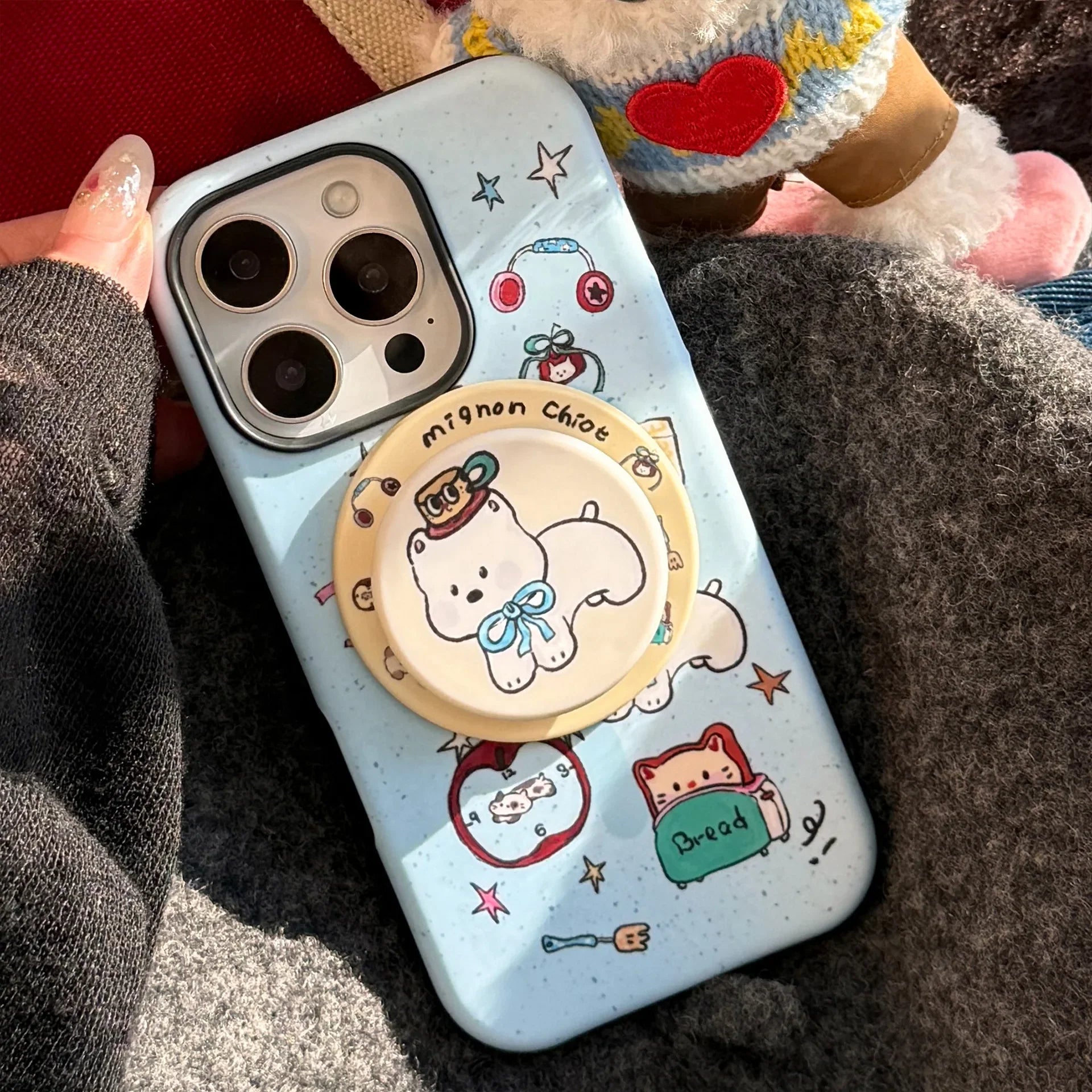 Splash-ink Cartoon Puppy Magnetic Holder Phone Case For iPhone