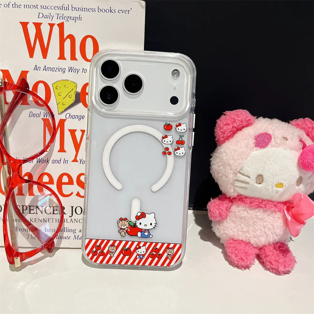 Hello Kitty Magnetic Stand Transparent Magsafe Phone Case For iPhone