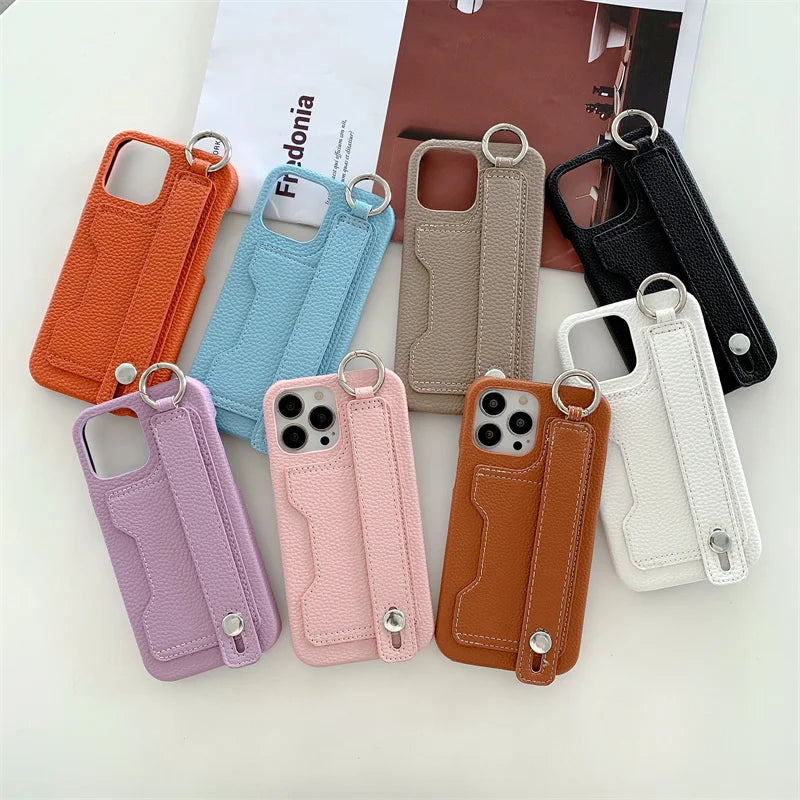 Cute Card Slot Bag Wristband Phone Holder Case For iPhone