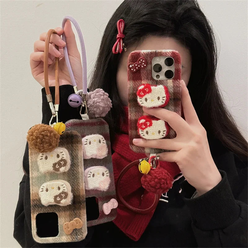 Fashion Winter Plaid Pattern Plush Phone Case For iPhone