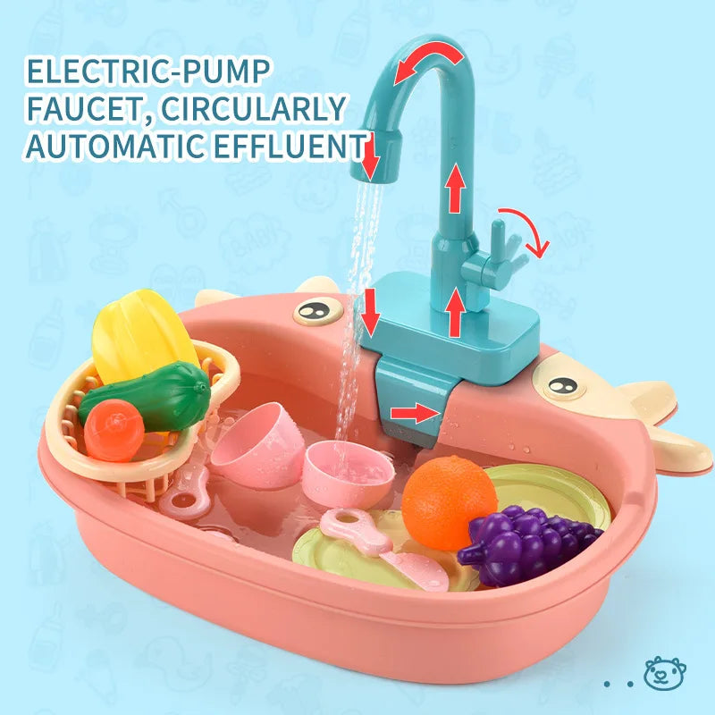 Electric Kitchen Sink Toy – Pretend Play Dishwasher Set