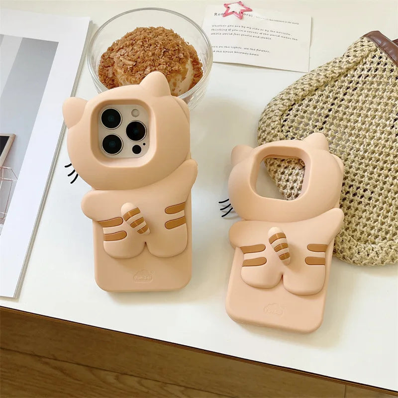 Kawaii 3D Cartoon Hide and Seek Cat Soft Silicone Phone Case For iPhone