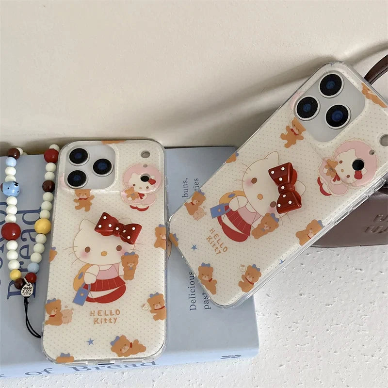 Korean Cute 3D Bow Hellokitty Ploka Dot Phone Case For iPhone