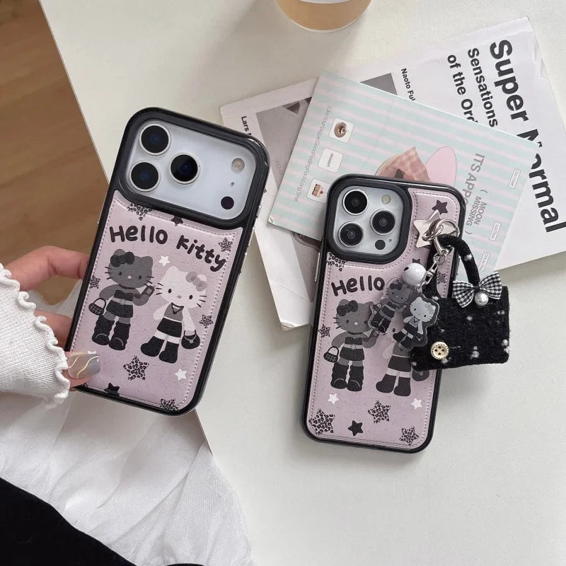 Cute Cartoon Hot Girl with Long Legs Hello Kitty Leather Phone Case For iPhone