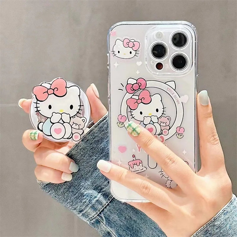 Korean Cartoon Hello Kitty Kuromi Bracket Magnetic Phone Case For iPhone