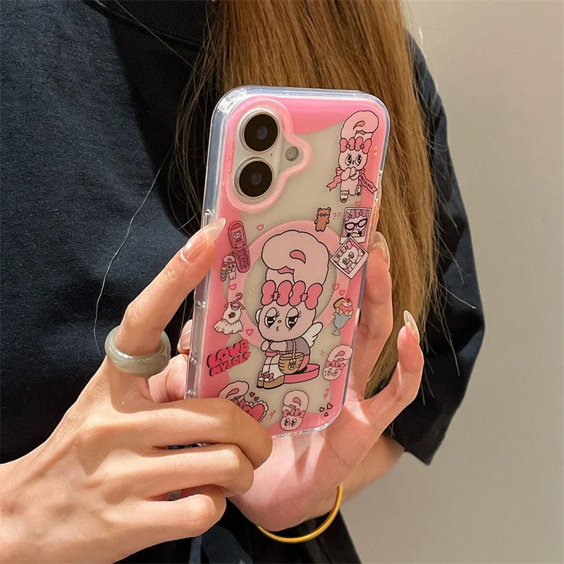 Korean Cute Pink Rabbit Magnetic Phone Case For iPhone