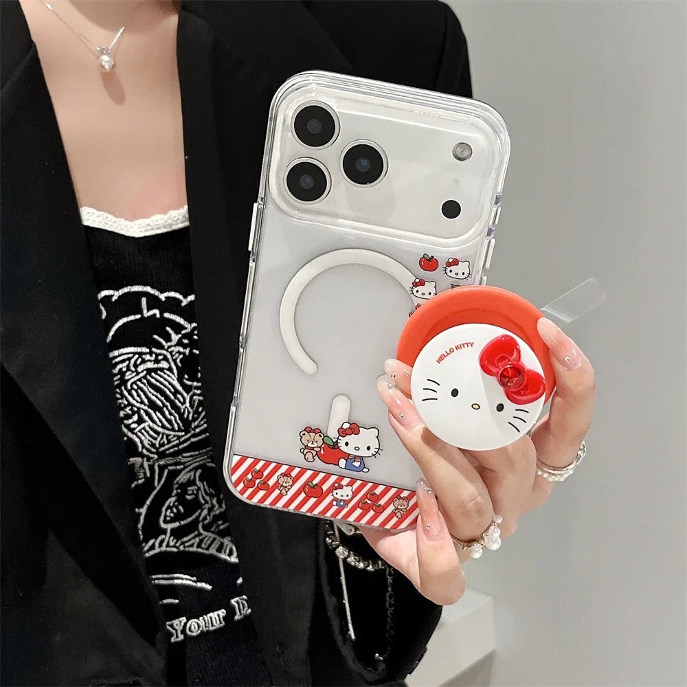 Hello Kitty Magnetic Stand Transparent Magsafe Phone Case For iPhone