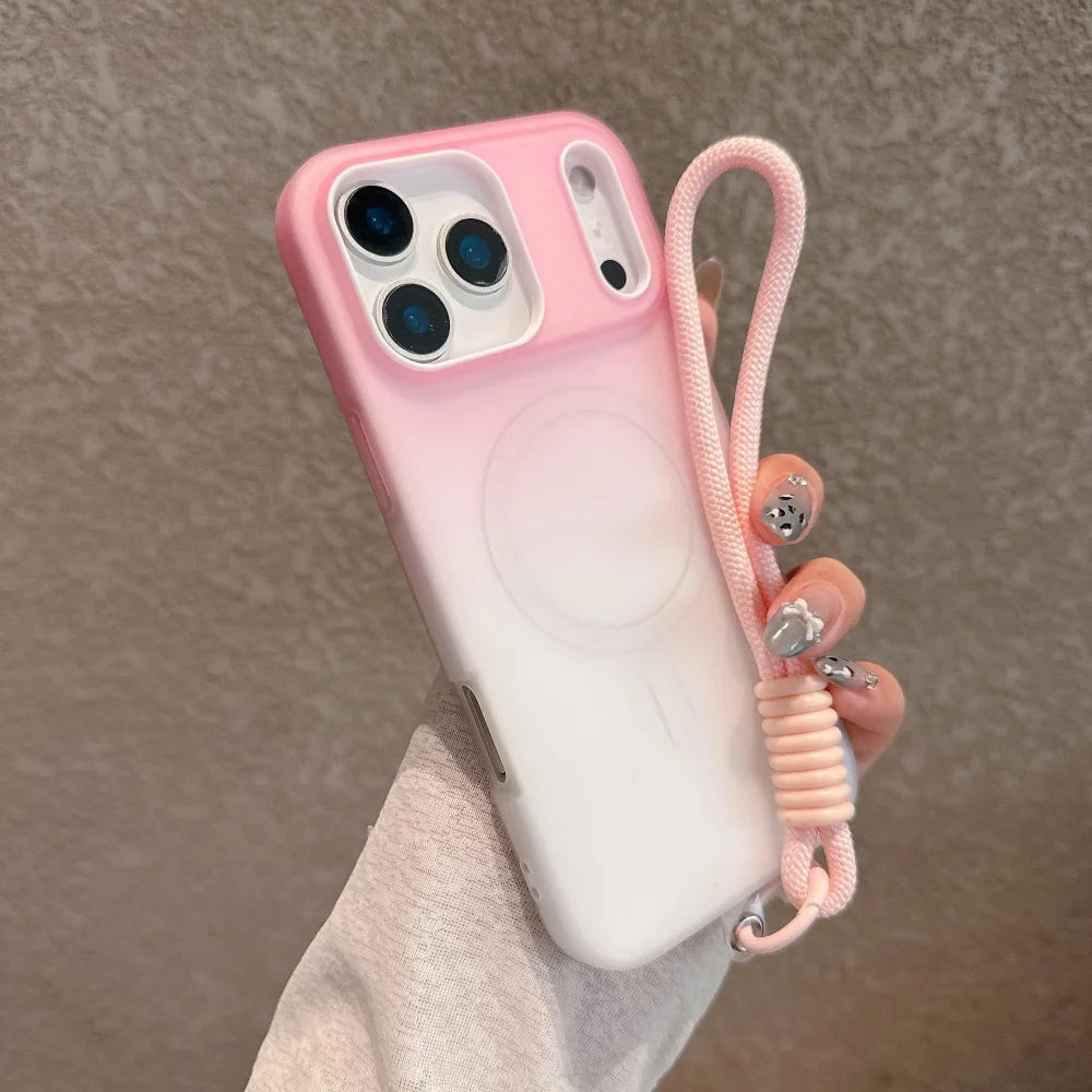 Soft Silicone For magsafe Wrist Strap Lanyard Shockproof Phone Case For iPhone