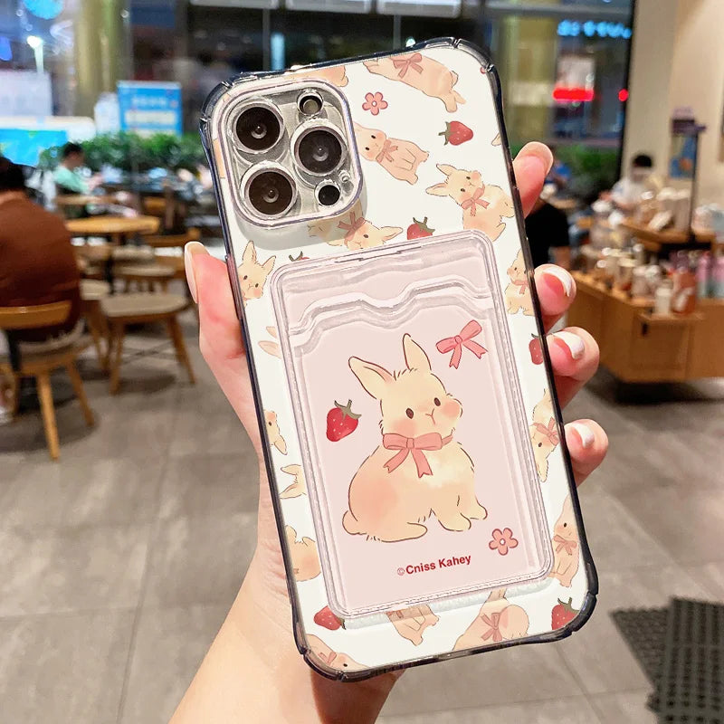 Cute Strawberry Rabbit Card Bag Phone Case