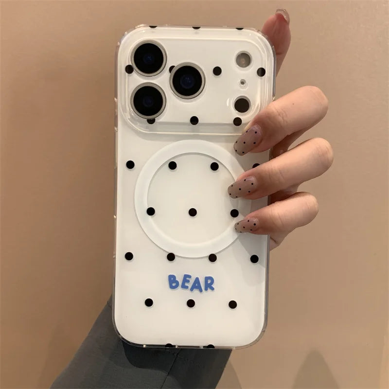 Simple Black Polka Dot Magnetic Phone Case For iPhone