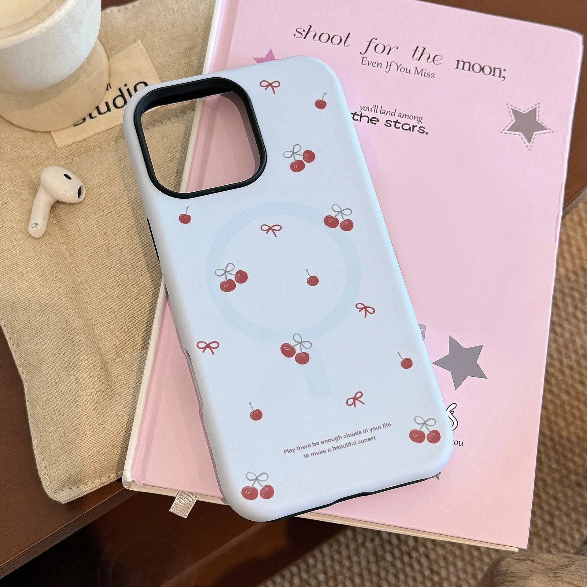 Korea Cute Cartoon Cherry Magnetic Stand Holder Phone Case For iPhone