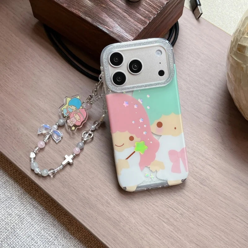 Kawaii Cute Couple Cartoon Star Gemini Sparkling Phone Case For iPhone