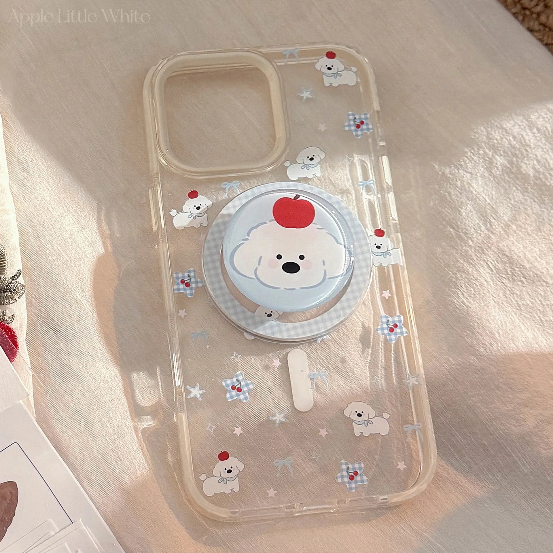 Korean Cute Cartoon Lattice Puppy Bracket Magnetic Phone Case For iPhone