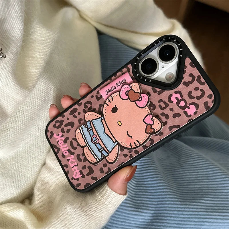 Korean Ins Leopard Print Cute Hellokitty Magnetic Phone Case For iPhone