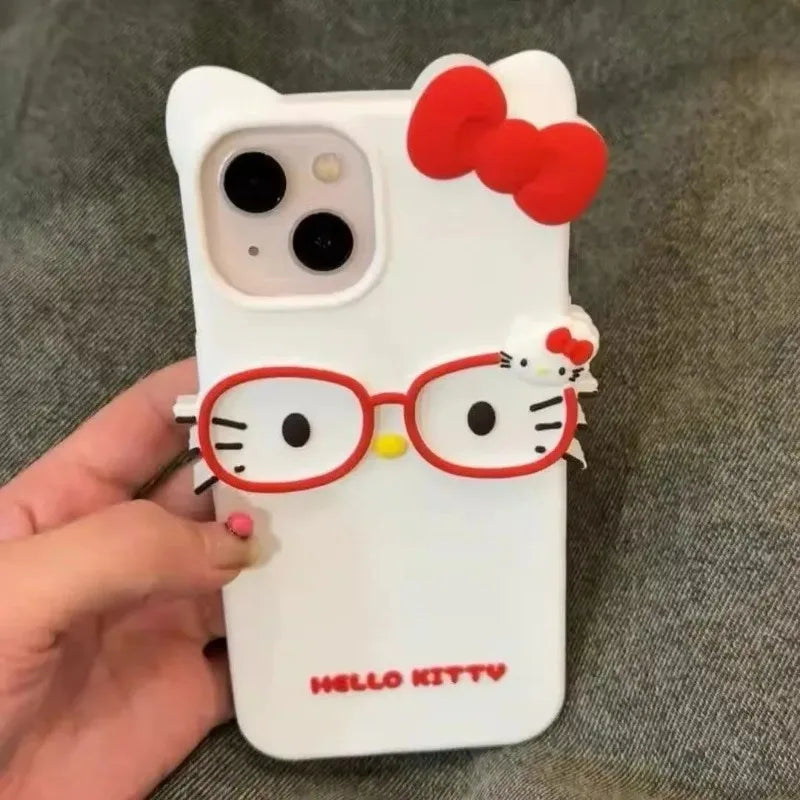 New Kawaii Glasses Hello Kitty Silicone Drop-Proof Phone Case For iPhone