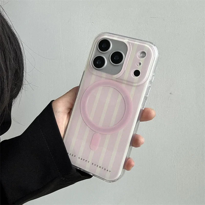Fashion Pink Purple Stripe Magnetic Phone Case For iPhone