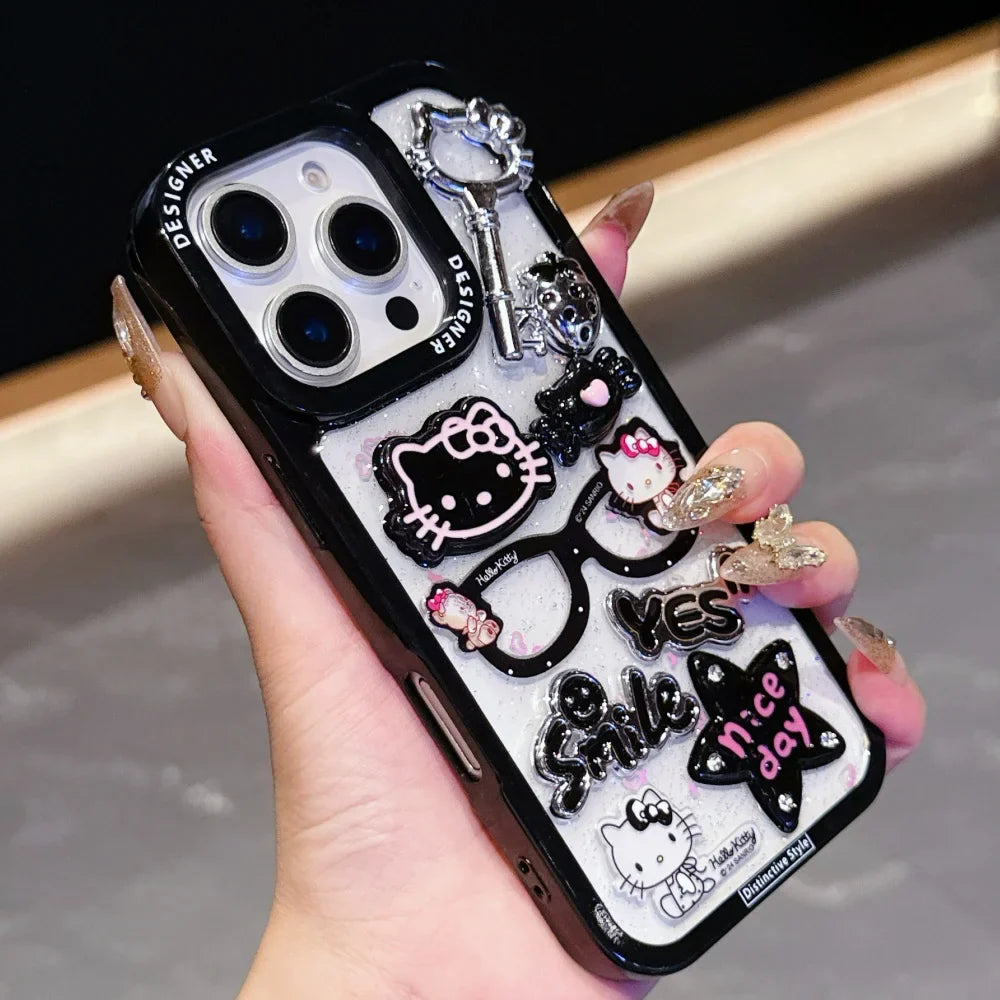 Deluxe Black Edged Large Hole Glasses Kitty Suitable For iPhone