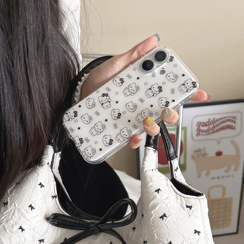 Cute Full Screen Cartoon Star Hello Kitty Cat Phone Case For iPhone