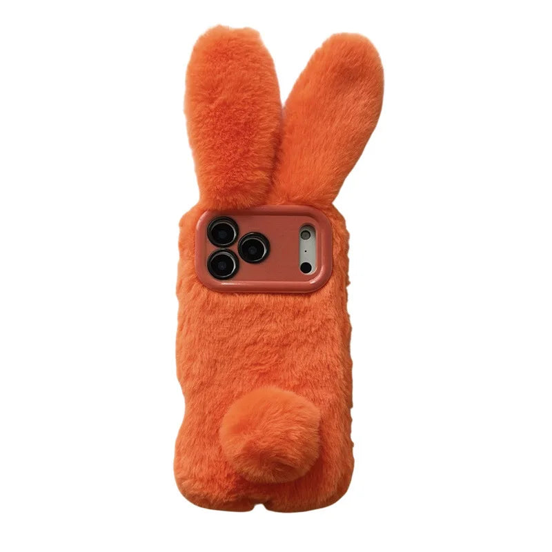 3D Cute Cartoon Rabbit Ears Furry Plush Phone Case For iPhone