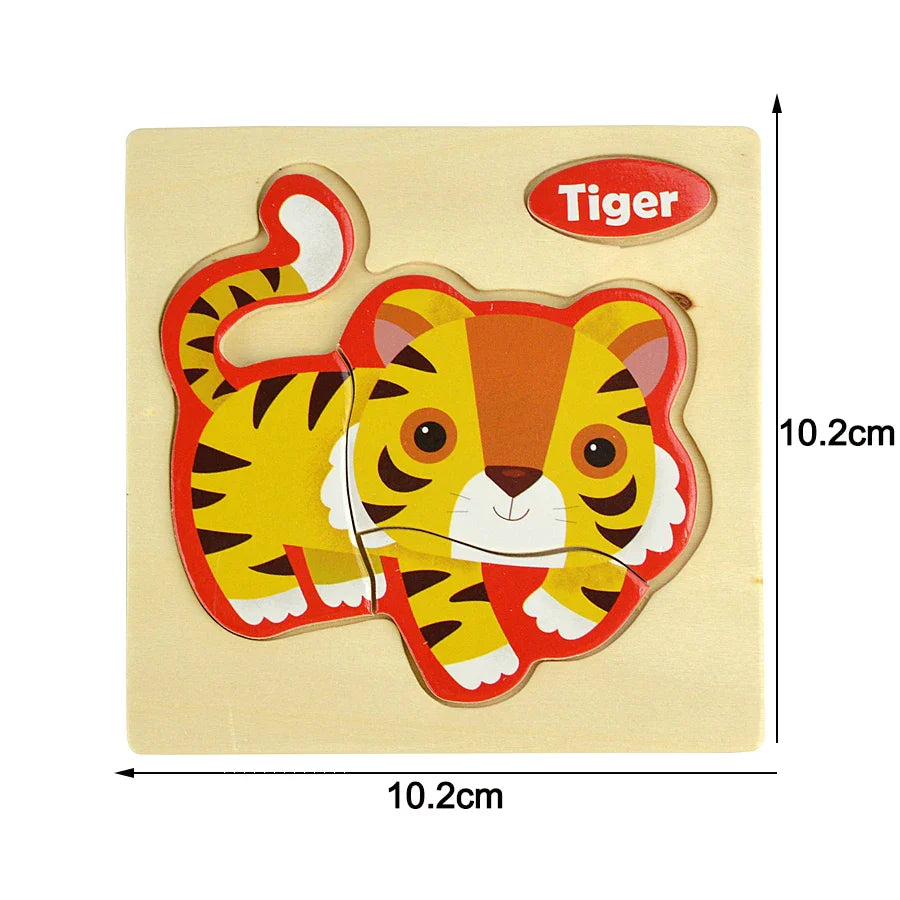 Montessori Wooden Cartoon Animal Puzzles – Early Learning Toy Set