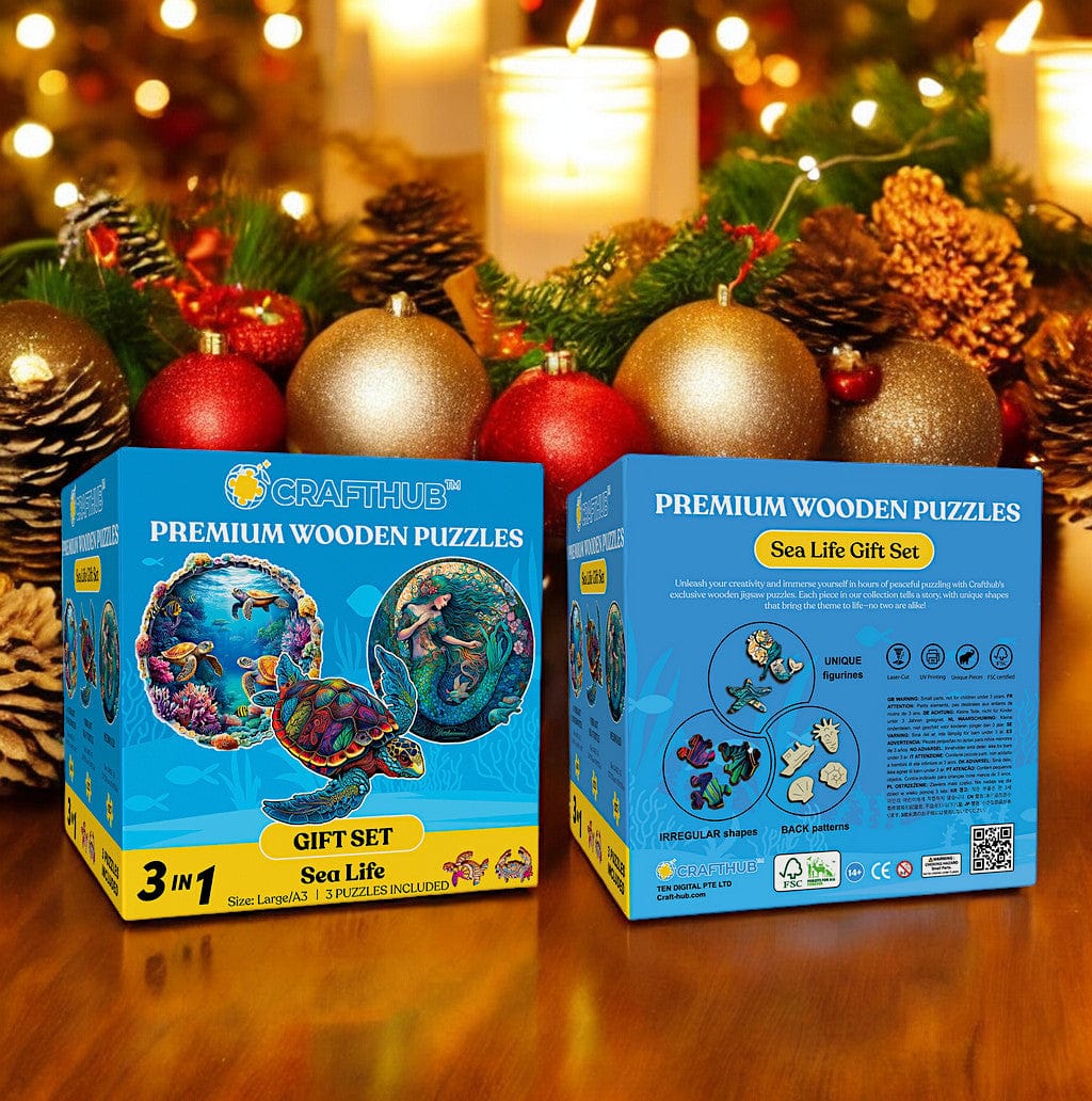3-Pack Sea Life - Wooden Jigsaw Puzzle Gift Set