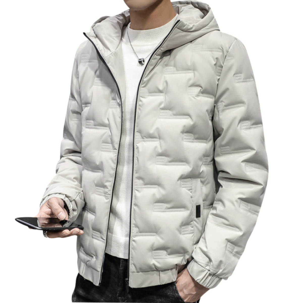 Mens Hooded Zipper Puffer Jacket