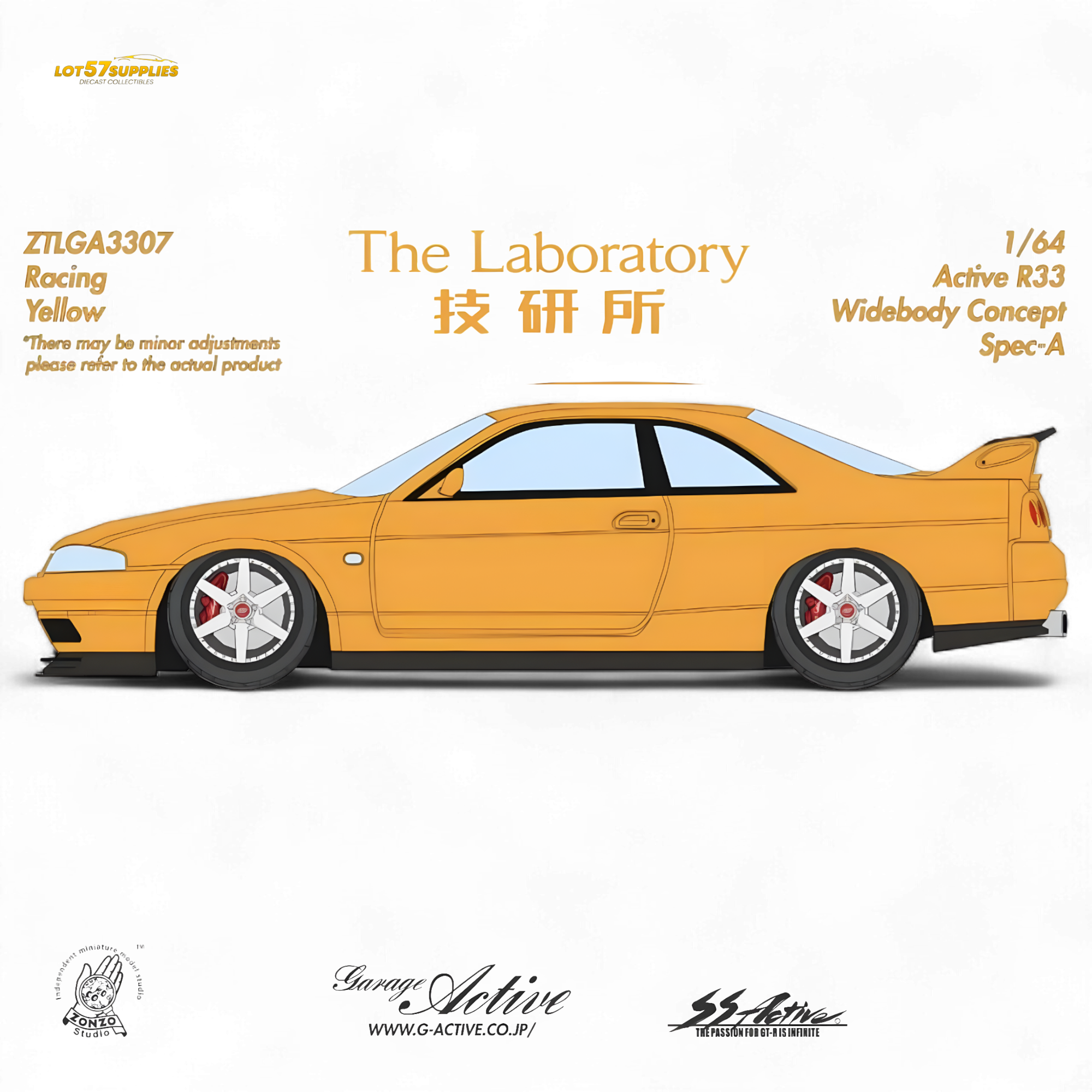 (Pre-Order) The Laboratory x ZONZO Nissan R33 Widebody Concept Spec-A - Racing Yellow 1/64