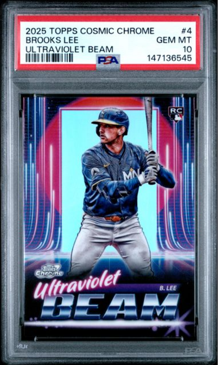 cosmic sports cards graded cards 2025 Topps Chrome Brooks Lee #4 Ultraviolet Beam Rookie RC Baseball Card PSA 10 Gem Mint value addition to your Holo Type:Starfield Graded 2024 Topps Chrome Trading Card Game Online