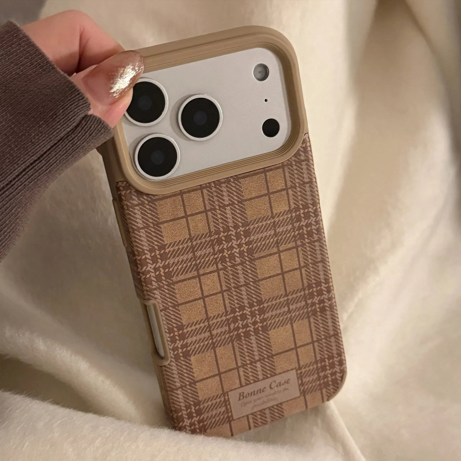Korean Grid Pattern Leather Texture Phone Case For iPhone