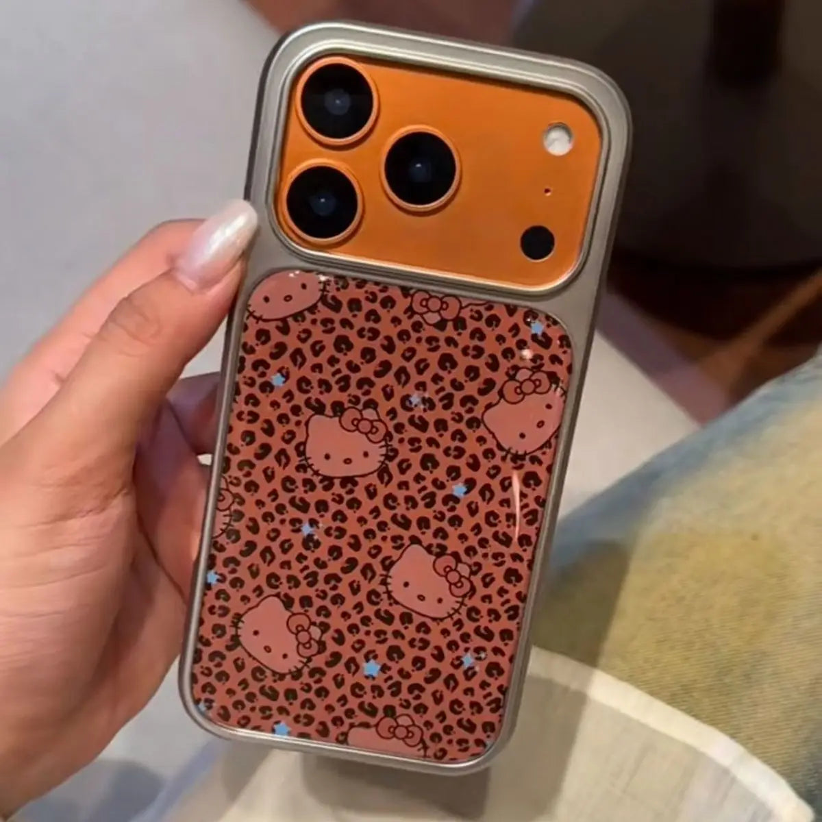 Lovely Black Panther Pattern Hellos-Kittys Silver Frame Phone Case For iPhone