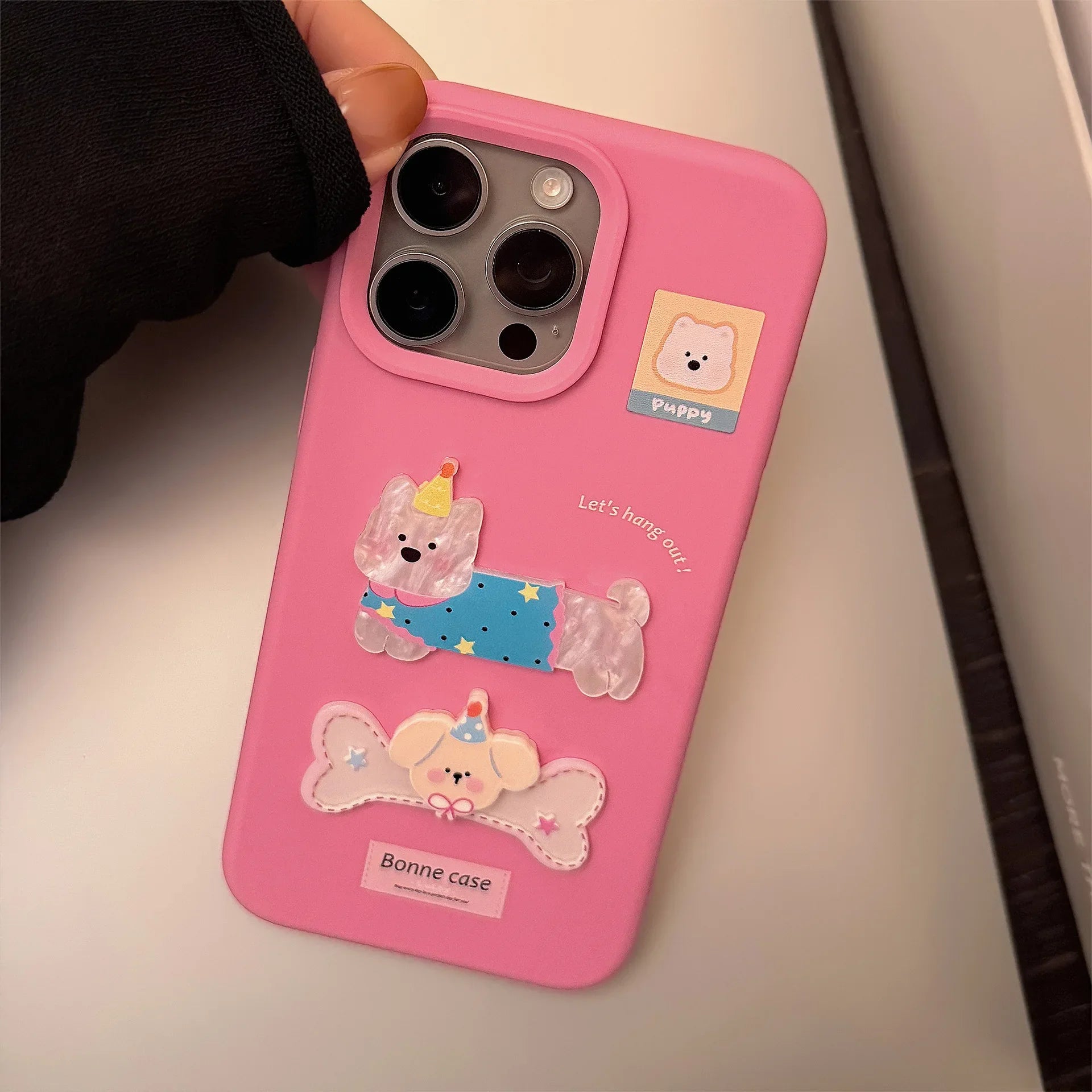 Korean Cute Dog Sticker Pink Bracelet Pendant Phone Case For iPhone
