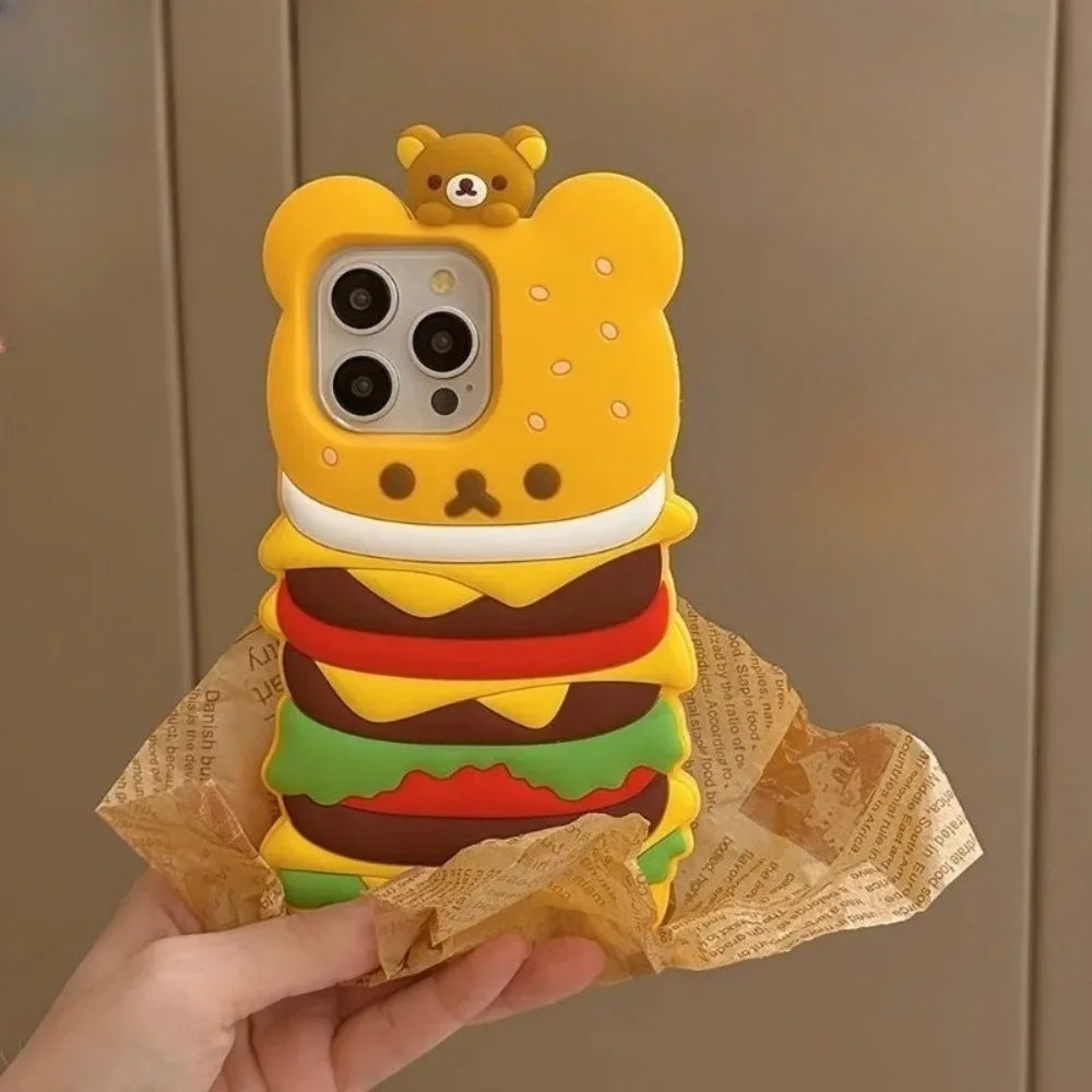 New Cartoon 3D Fun Burger Rilakkuma Silicone Phone Case For iPhone