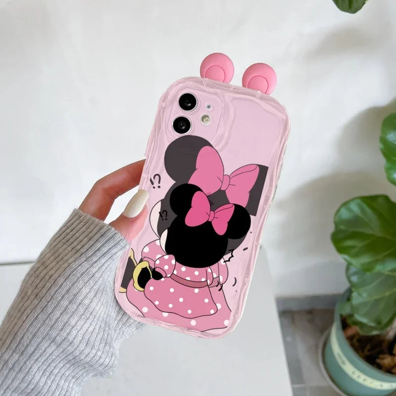 3D Ears Toy Stitch Mickey Minnie Winnie Disney Cartoon Phone Case For iPhone
