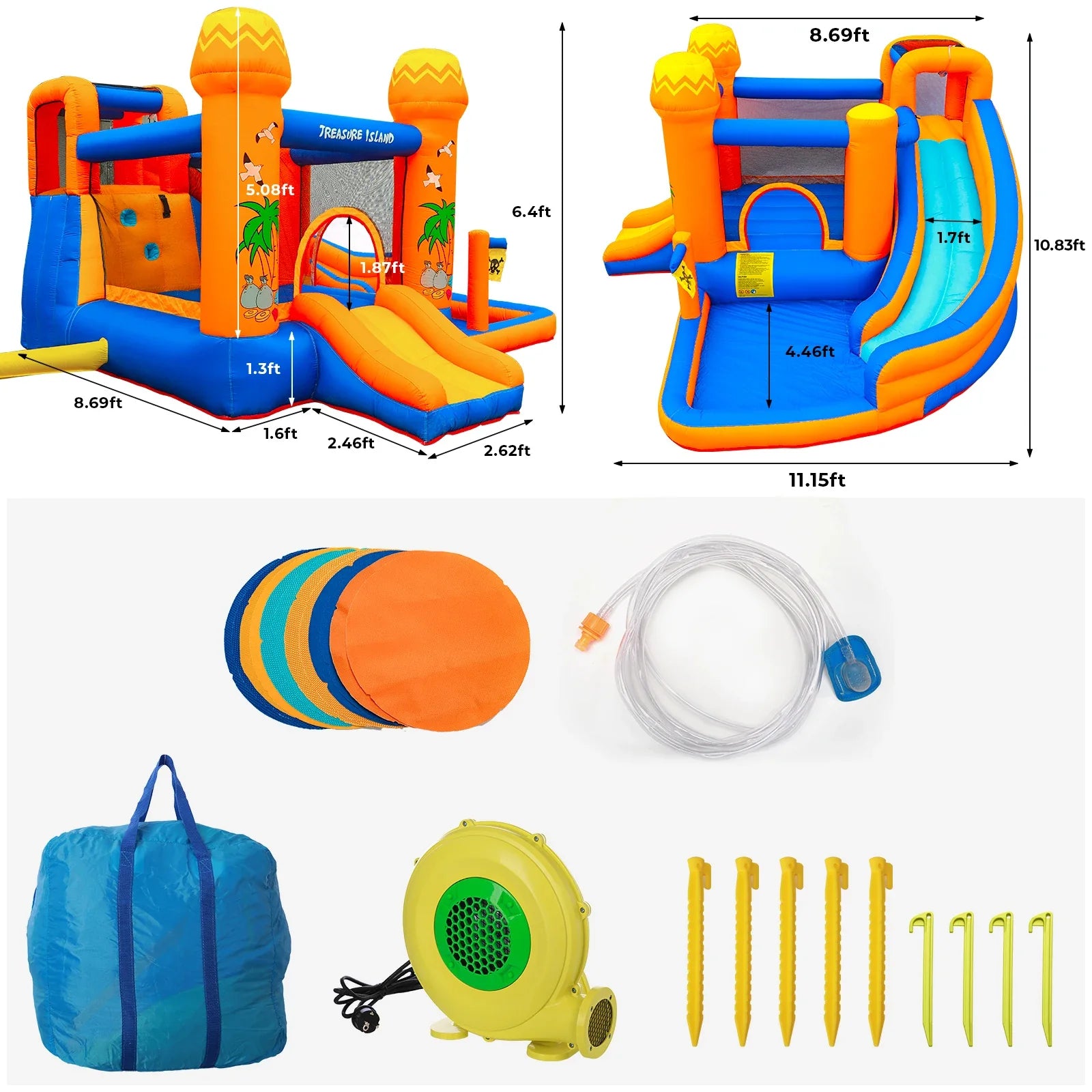 Kids Inflatable Bounce House with Water Slide & Blower