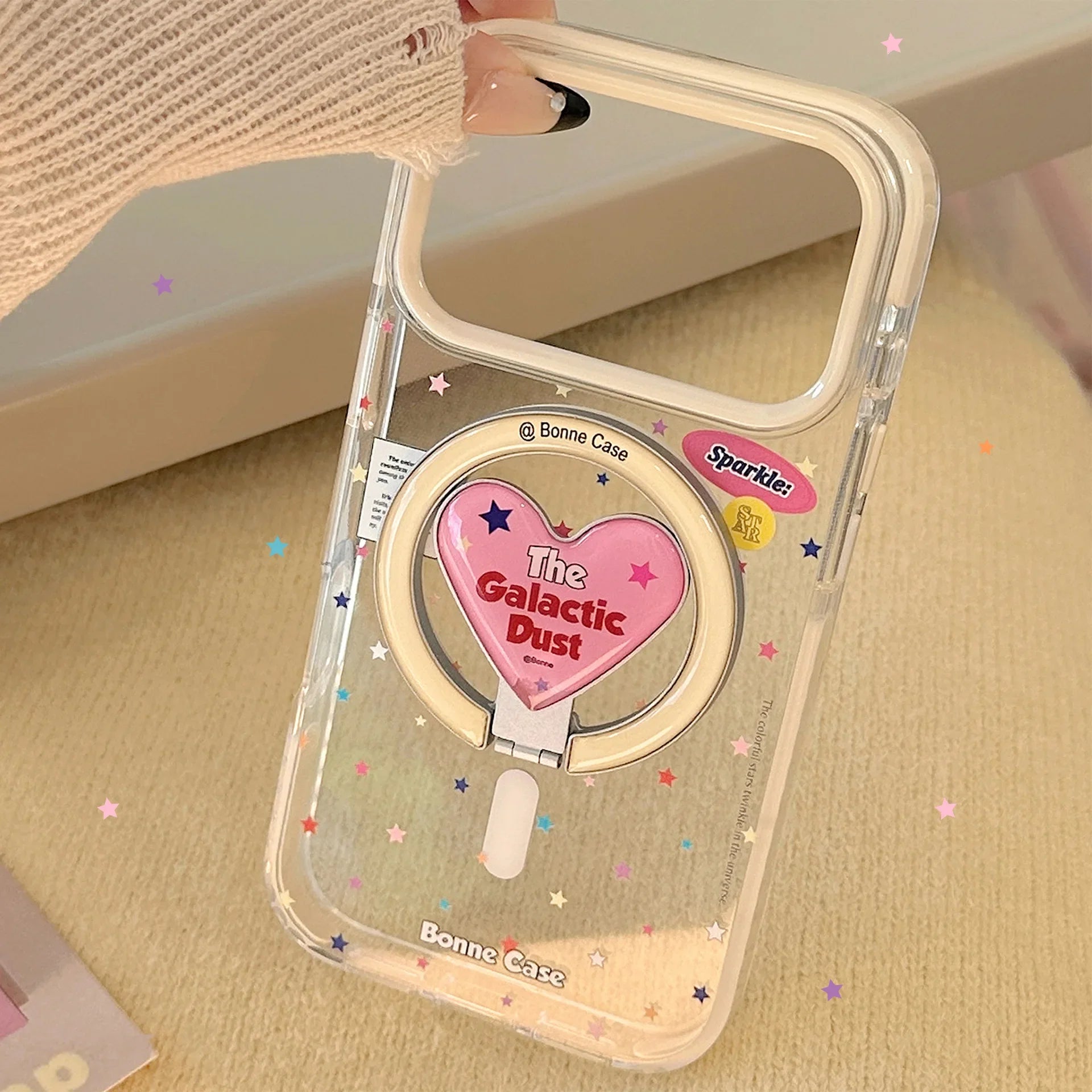Korean Colorful Stars With Love Heart Bracket Magnetic Phone Case For iPhone