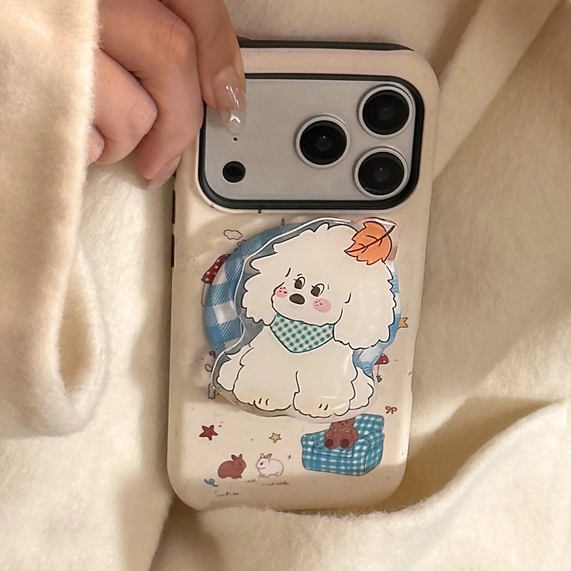 Korean Cartoon Maple Leafs Puppy Magnetic Bracket Phone Case For iPhone