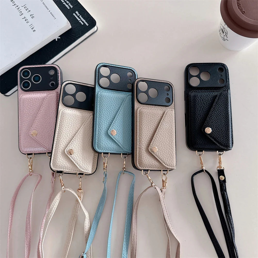 Luxury Crossbody Strap Lanyard Wallet Leather Case For iPhone
